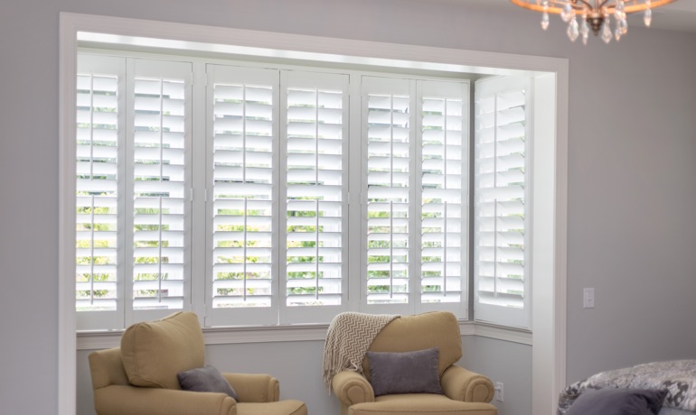 White shutters in Tampa bedroom